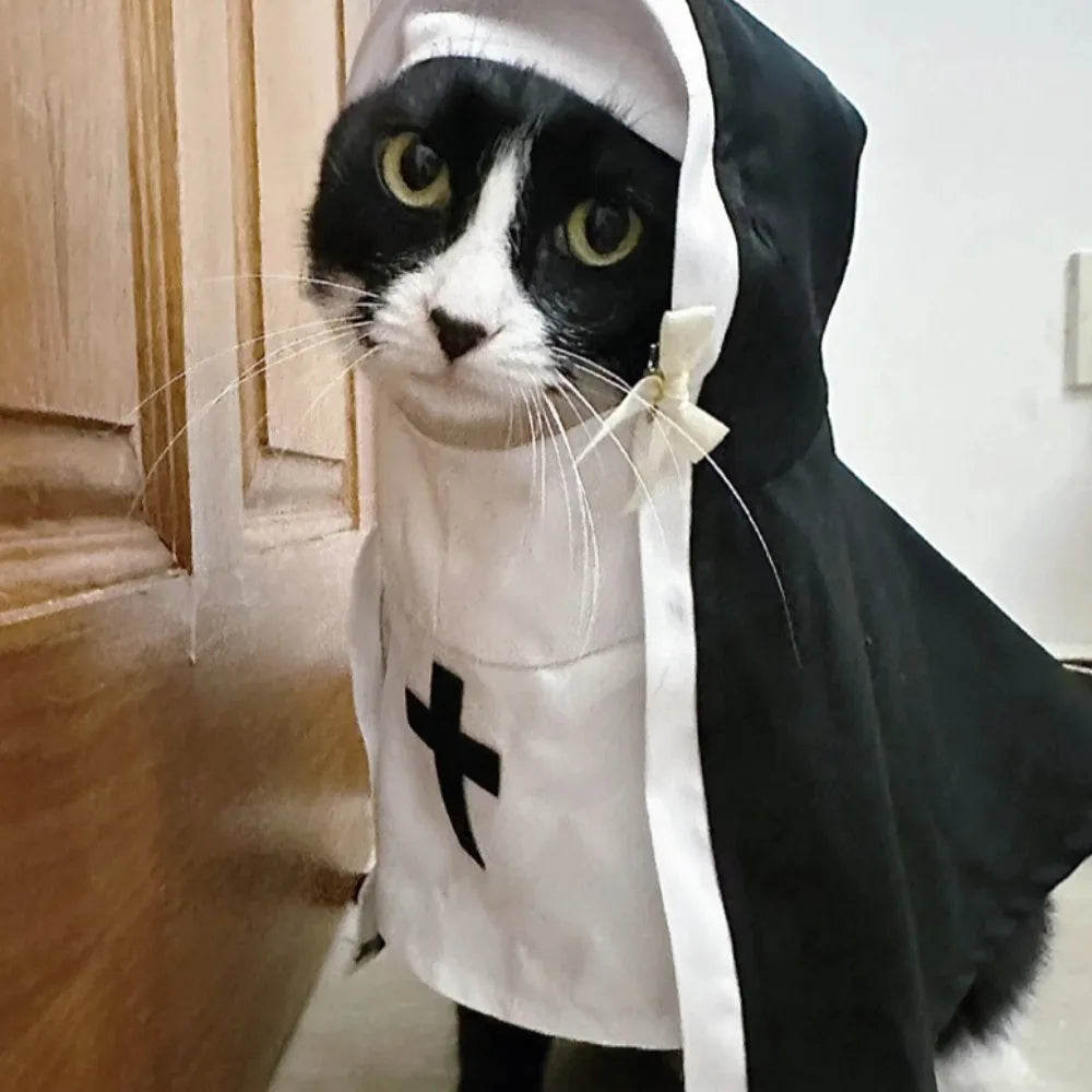 Pet Nun Costume for Cats & Dogs, Funny Religious DressUp Outfit for Pets, Animal Cosplay Costume for Halloween,Party Props