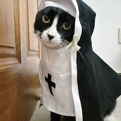 Pet Nun Costume for Cats & Dogs, Funny Religious DressUp Outfit for Pets, Animal Cosplay Costume for Halloween,Party Props