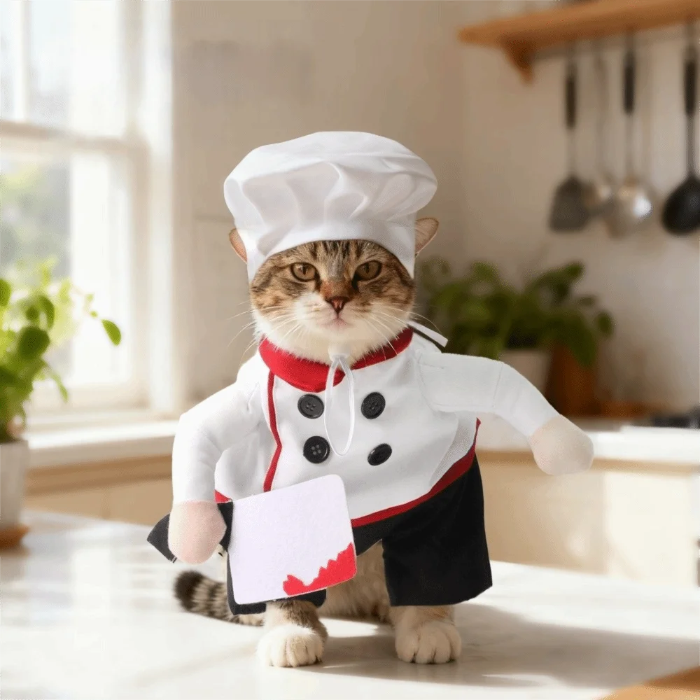Creative Adjustable Pet Funny Chef Costume Comfortable Breathable Dog Cosplay Costumes Polyester Cat Party Dressed Up Halloween