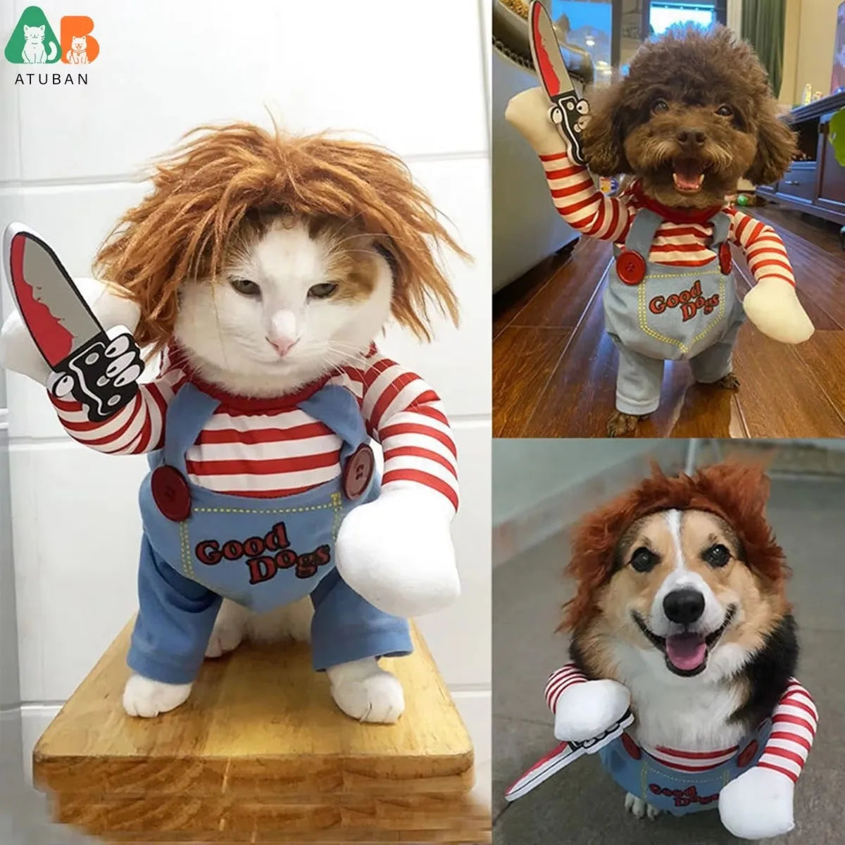 Pet Deadly Dog Costume,Cute Dog Cosplay Halloween Christmas Funny Costume Dog Clothes Party Costume for Small Medium Large Dogs