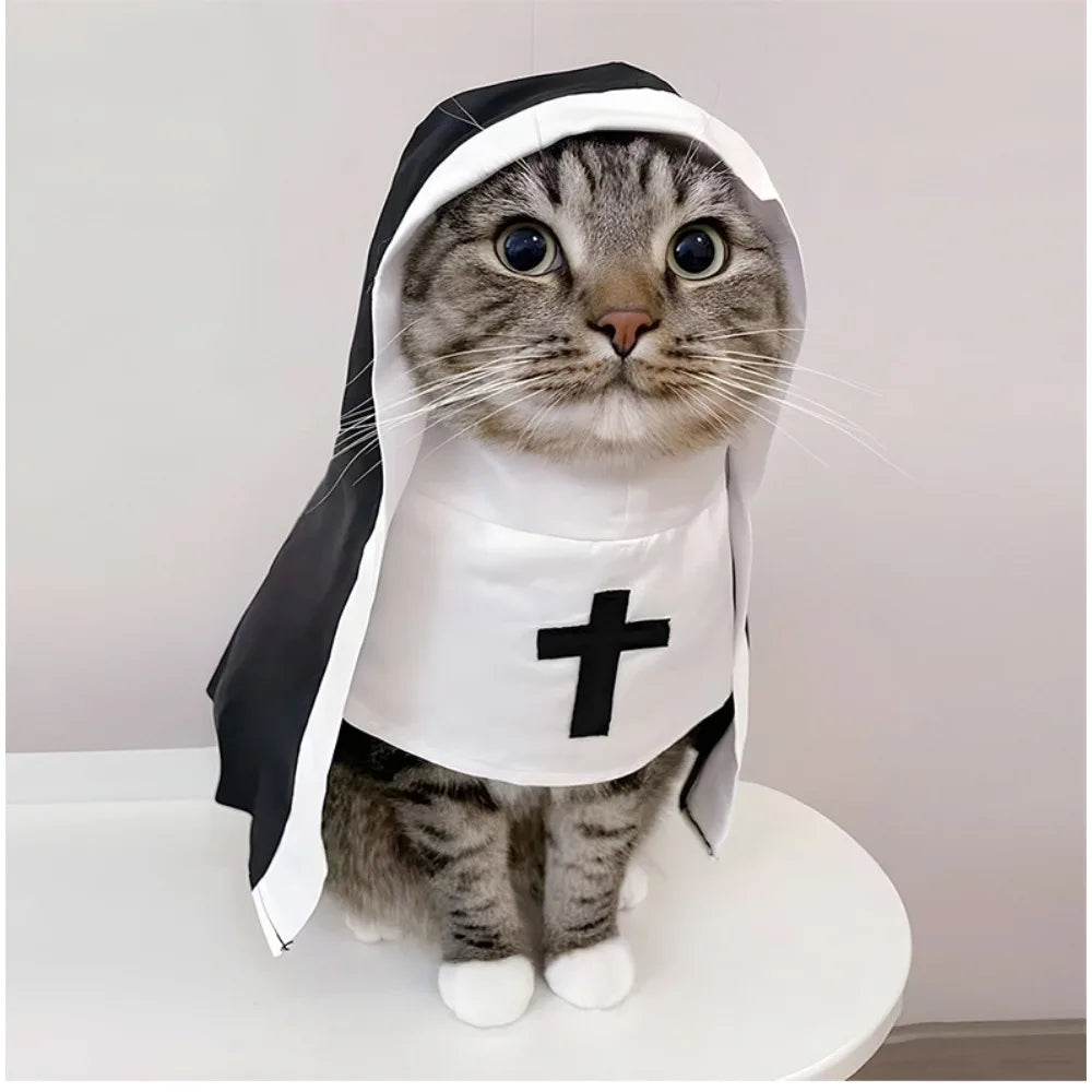 Pet Nun Costume for Cats & Dogs, Funny Religious DressUp Outfit for Pets, Animal Cosplay Costume for Halloween,Party Props