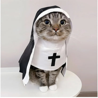 Pet Nun Costume for Cats & Dogs, Funny Religious DressUp Outfit for Pets, Animal Cosplay Costume for Halloween,Party Props