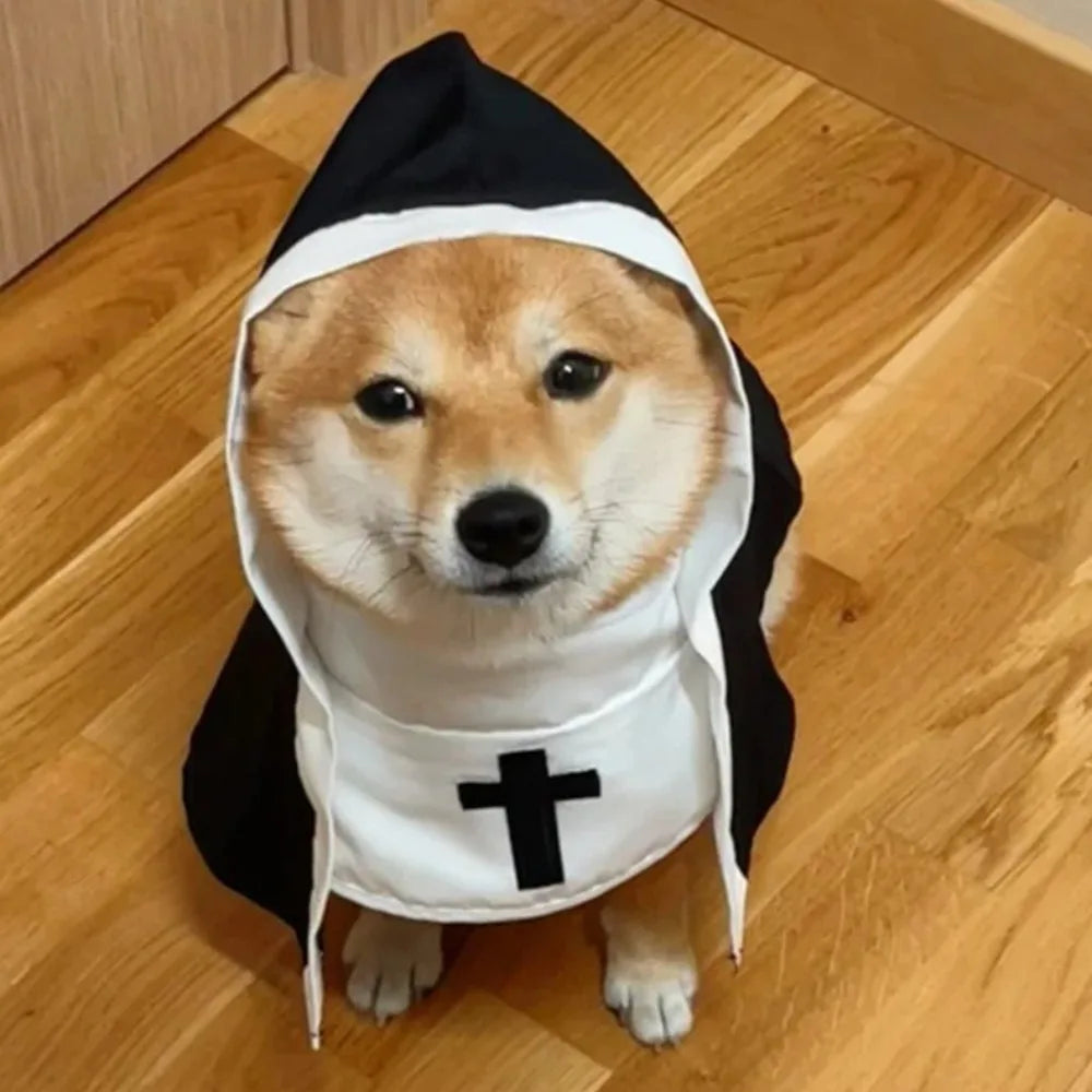 Pet Nun Costume for Cats & Dogs, Funny Religious DressUp Outfit for Pets, Animal Cosplay Costume for Halloween,Party Props