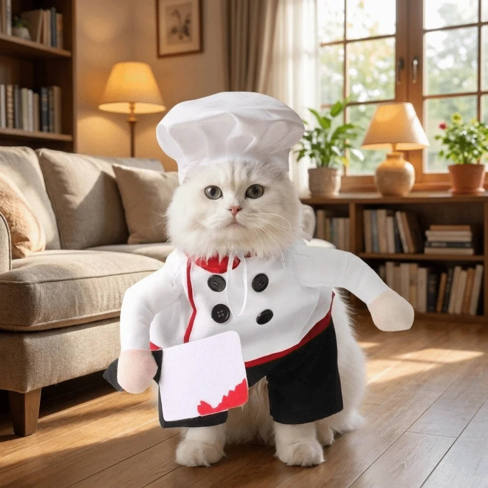 Creative Adjustable Pet Funny Chef Costume Comfortable Breathable Dog Cosplay Costumes Polyester Cat Party Dressed Up Halloween