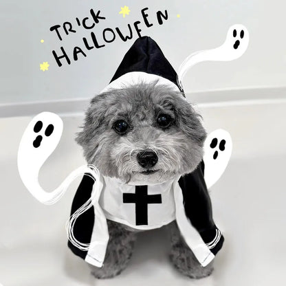 Pet Nun Costume Funny Cosplay Outfit with Cross for Cats And Dogs Halloween Party Dress up Clothes for Small to Medium Puppy