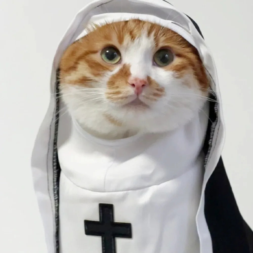 Pet Nun Costume for Cats & Dogs, Funny Religious DressUp Outfit for Pets, Animal Cosplay Costume for Halloween,Party Props