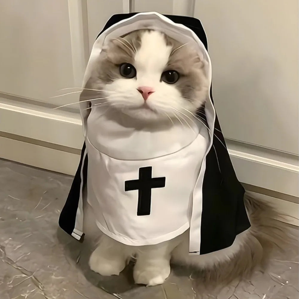 Pet Nun Costume for Cats & Dogs, Funny Religious DressUp Outfit for Pets, Animal Cosplay Costume for Halloween,Party Props