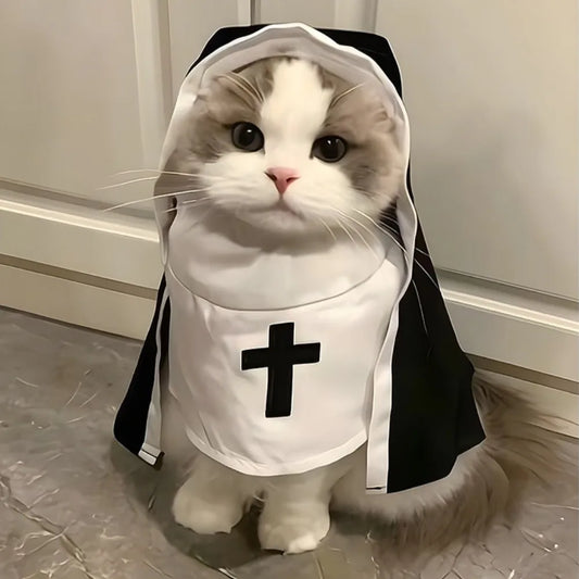 Pet Nun Costume for Cats & Dogs, Funny Religious DressUp Outfit for Pets, Animal Cosplay Costume for Halloween,Party Props
